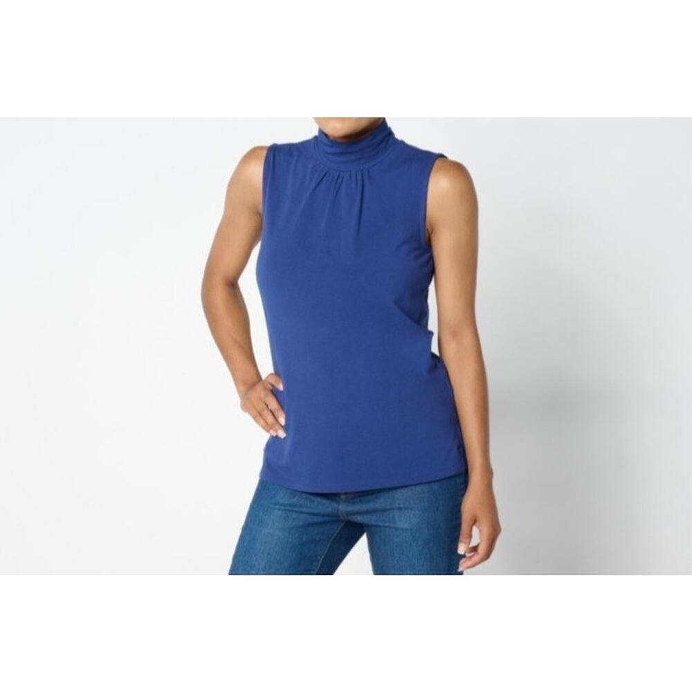 Isaac Mizrahi Size 2X Royal Blue Mock Neck Sleeveless Top Shirring A658541 NWOT